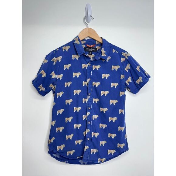 Dirty Laundry Shirt Mens Button Front Short Sleeve Bulldog Print Size Small - Picture 1 of 11